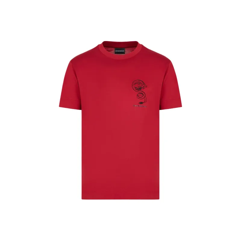 EMPORIO ARMANI Sustainability Values Lyocell blend Jersey T shirt With Dragon Embroidery-6