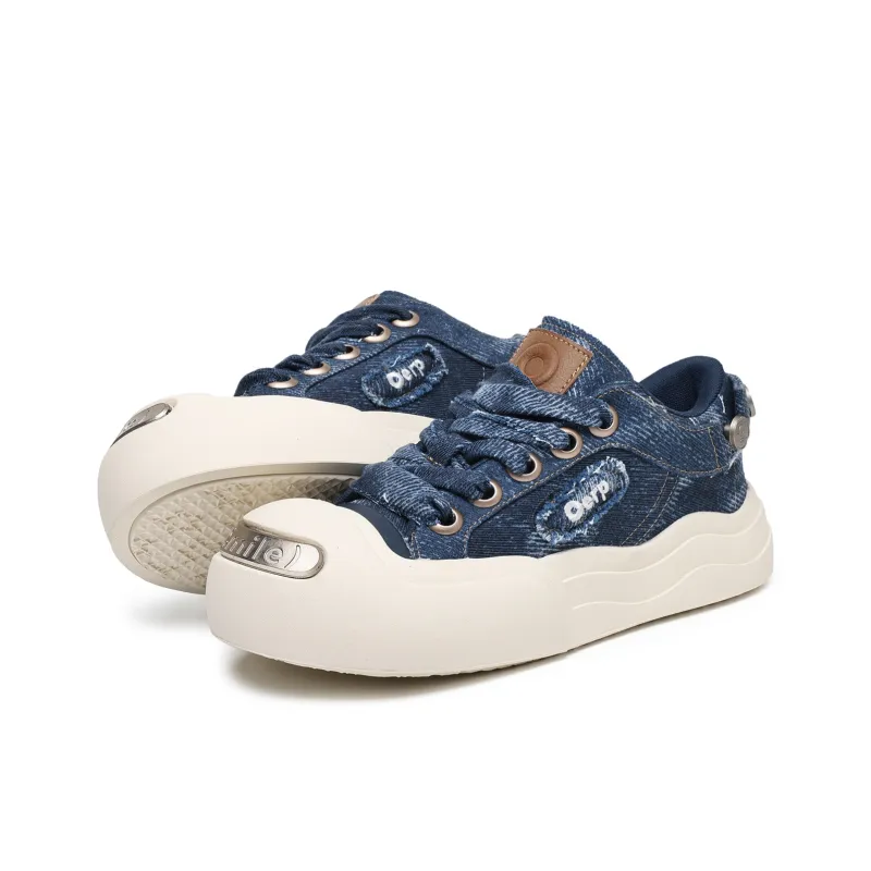 JIPOSEN Low Top Canvas Shoes Unisex Denim Blue-2