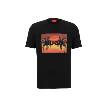 HUGO BOSS Letter Pattern Print Crew Neck Pullover Short Sleeved T Shirt Men's Black