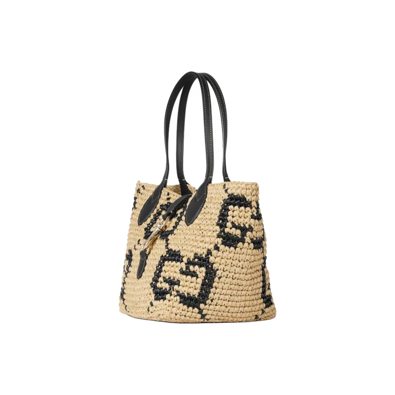 GUCCI Raffia Tote Bag Shopping Bag Handbag Mini Women's Original & Black-1