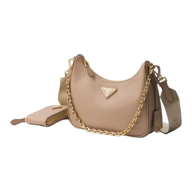 PRADA Re Edition Calfskin Shoulder Bag Women's Beige-1