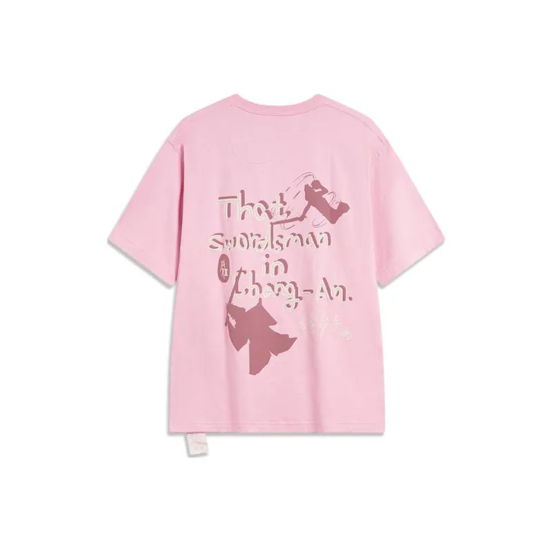 LiNing Badfive Drop Shoulder Sleeve T Shirt Unisex Flower Branch Pink-0