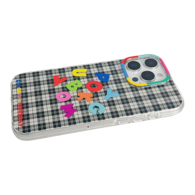 Wei Xin Acrylic Material Black Plaid Multicolor Phone Cases Compatible With IPhone 16/15 Pro Max/Apple 13/14 Pro/Max-3