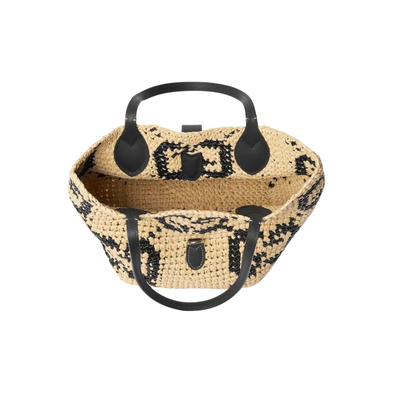 GUCCI Raffia Tote Bag Shopping Bag Handbag Mini Women's Original & Black-4