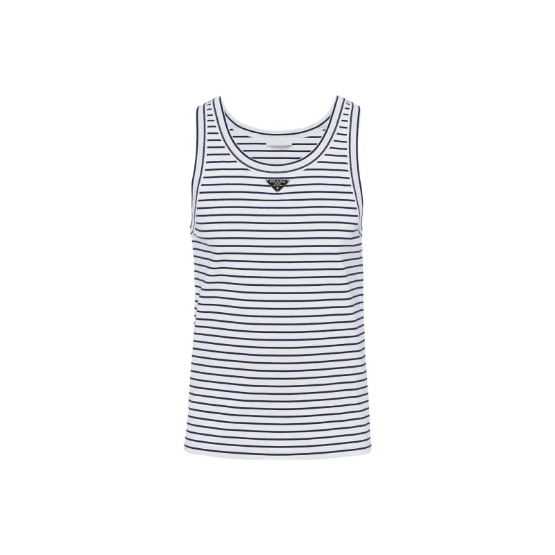 PRADA Triangle-logo Striped Tank Top-0