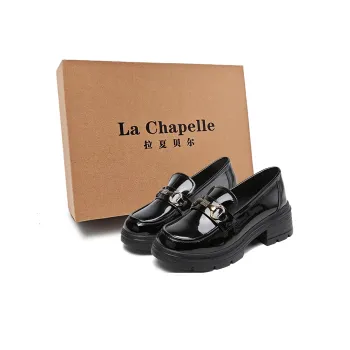 La Chapelle French Chic Small Leather Shoes Versatile And Breathable Loafers Women's Black