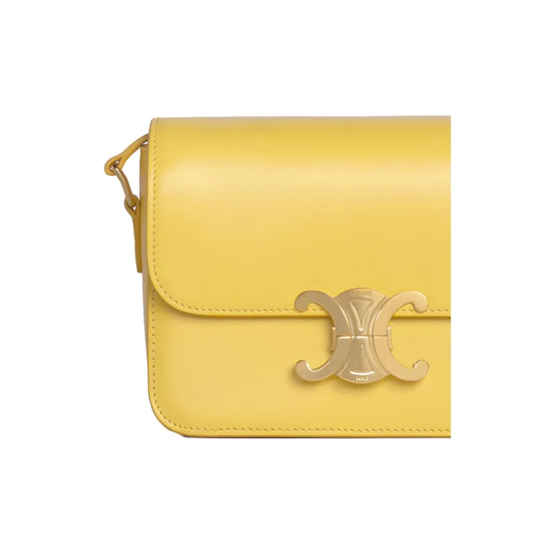 CELINE Triomphe Glossy Calfskin Shoulder Bag Handbag Shoulder Bag Crossbody Bag Women's Lemon Yellow-4
