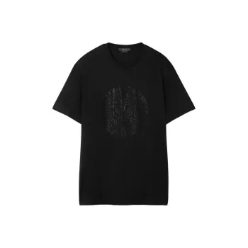 VERSACE Solid Color Logo Crystal Decoration Short-Sleeved T-Shirt Men's Black
