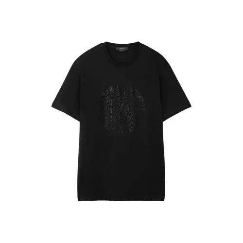 VERSACE Solid Color Logo Crystal Decoration Short-Sleeved T-Shirt Men's Black