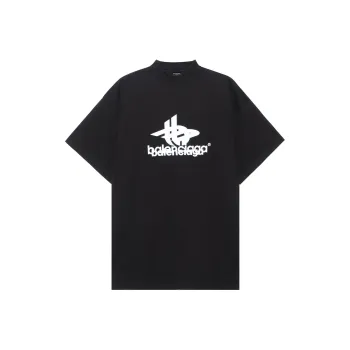 Balenciaga Drop Shoulder Sleeve T Shirt Unisex Black Loose Fit Style