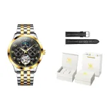 Steel Band Black Dial Men's Watch[Luxury Box+Leather Strap]
