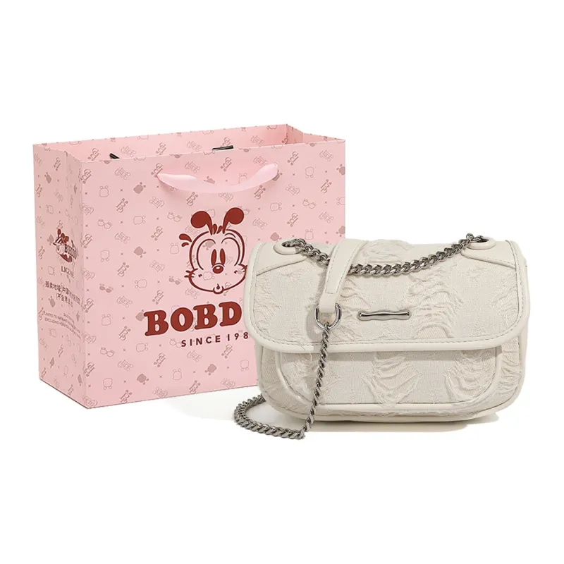 BOBDOG PU Laminated Textile Shoulder Bag Crossbody Bag Women's Ecru/Pink-0
