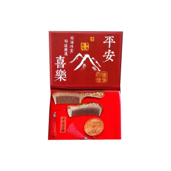 XIBI Celebration Red Box Sandalwood Health Comb Box Acupressure Massage Comb 3 Pcs Set Straight Hair