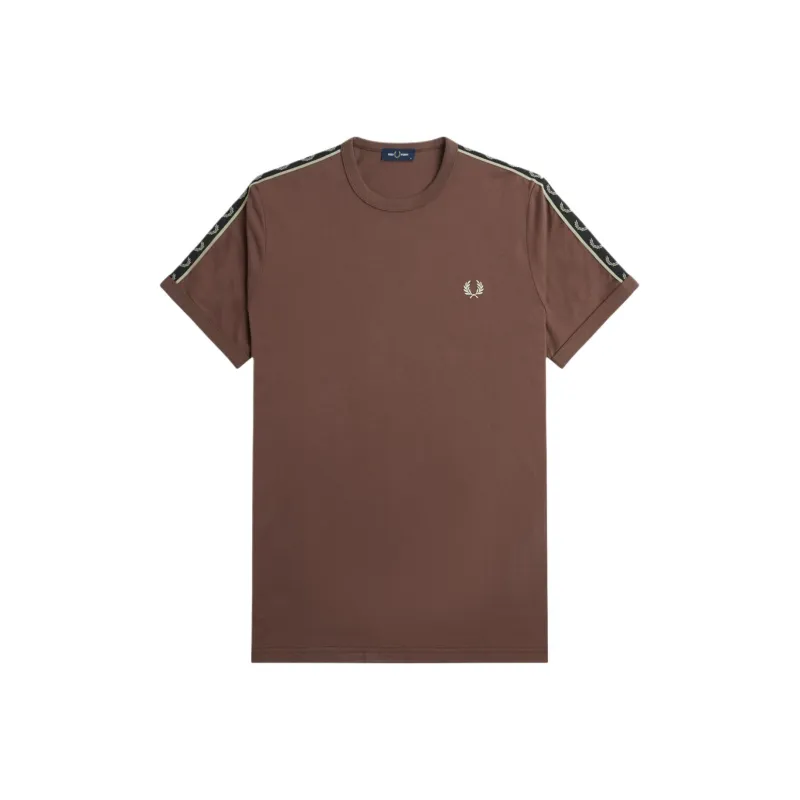 FRED PERRY Contrast Tape Ringer T Shirt T Shirt Men's Brown-0
