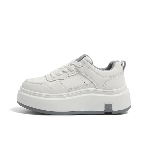 HUANQIU Anti Slip And Wear Resistant Height Increasing Low Top Skateboard Shoes Women's White Gray