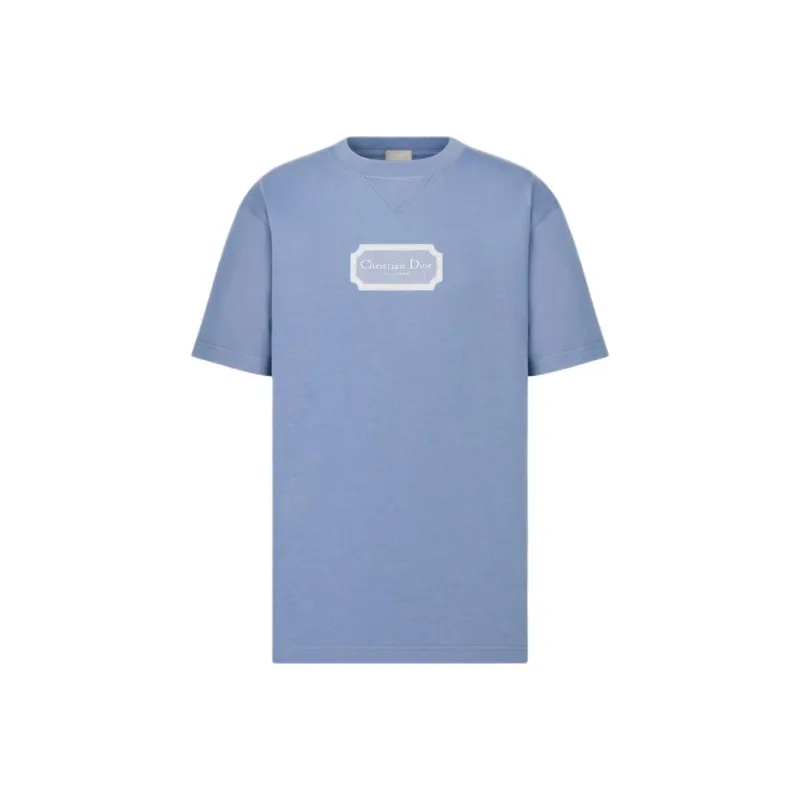 DIOR SS24 Men Letter Embroidery Crew Neck Short Sleeve T-Shirt Blue-0