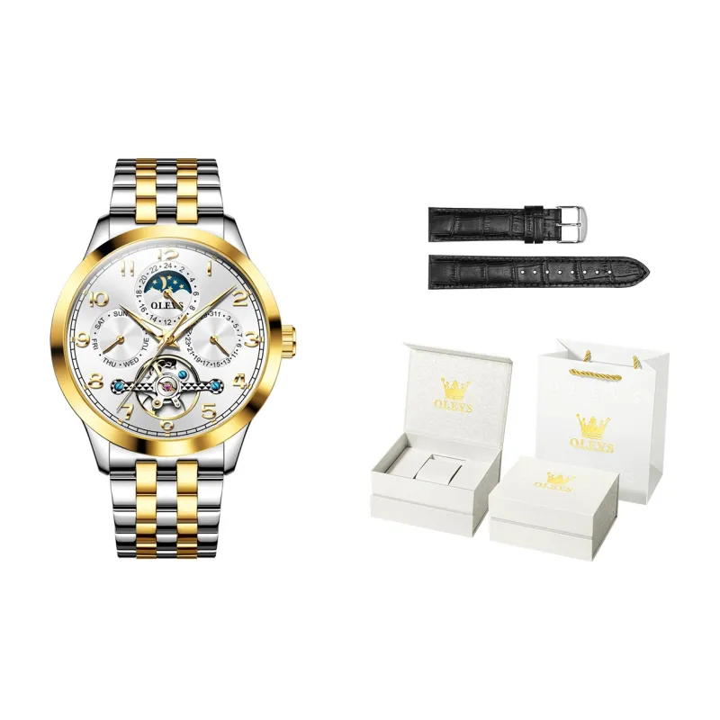 OLEVS Play The Cool Series Mechanical Movement Stainless Steel Watchband Watch Men's Watches White Dial-34