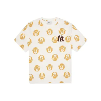 MLB New York Yankees Drop Shoulder Sleeve T Shirt Unisex Dark Cream