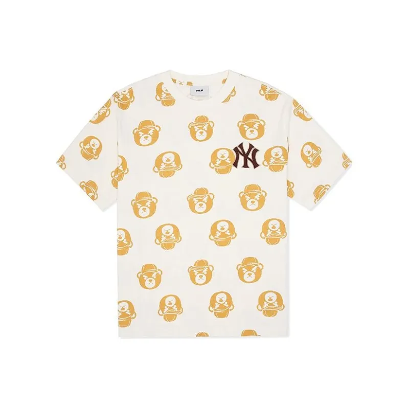 MLB New York Yankees Drop Shoulder Sleeve T Shirt Unisex Dark Cream-0