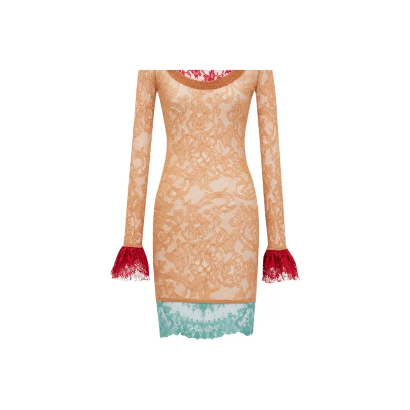 SAINT LAURENT Long Sleeved Dress Women's Orange-3