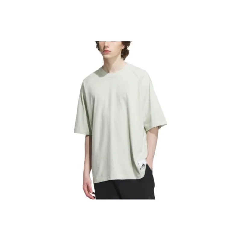 Adidas Drop Shoulder Sleeve T Shirt Unisex Linen Green-0