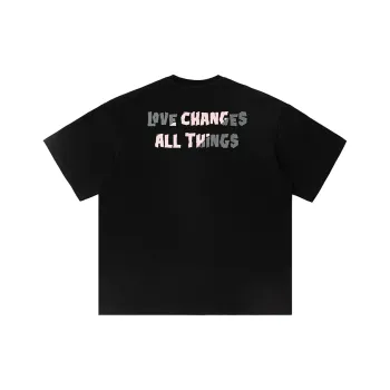 WOOD SOON Crew Neck Loose Fit Color Block Letter Print Top Unisex