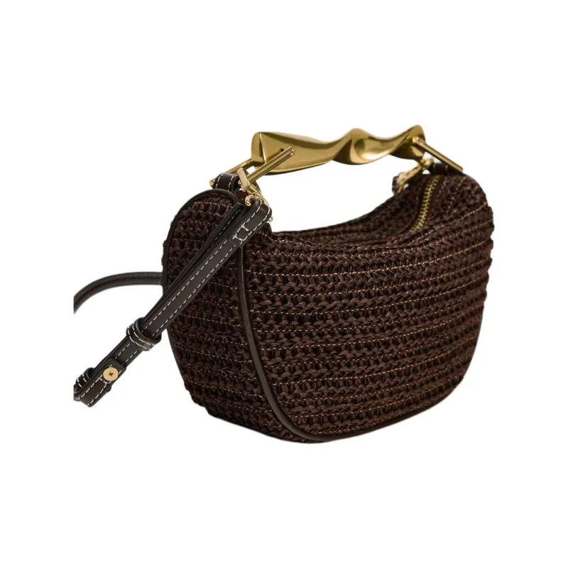 ZARA Cellulose Material Shoulder Bag, Crossbody Bag, Handbag Mini Women's Chocolate-3