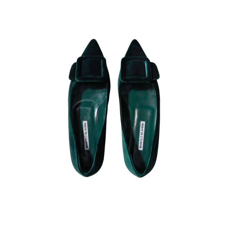 MANOLO BLAHNIK Maysale Casual Single Shoes Women's Green-2