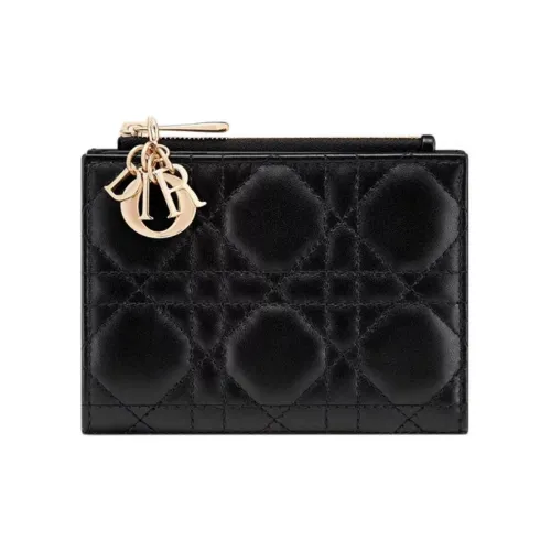 DIOR Lady Dior Sheepskin Wallet Women's Black