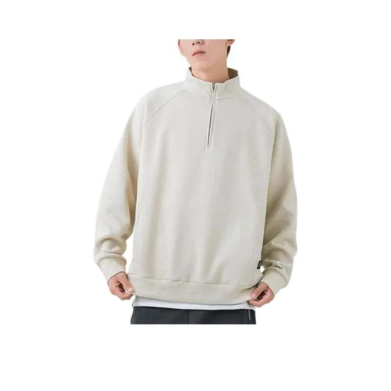 WOOD SOON Loose Fit Pullover Long Sleeved Versatile Solid Color T Shirt Men's-0