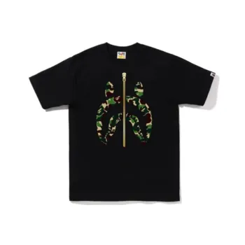 A BATHING APE Abc Camo Gold Zip Shark Tee