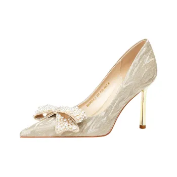 WEISHIBANGWEI Slim Heel High Heels Women's Gold