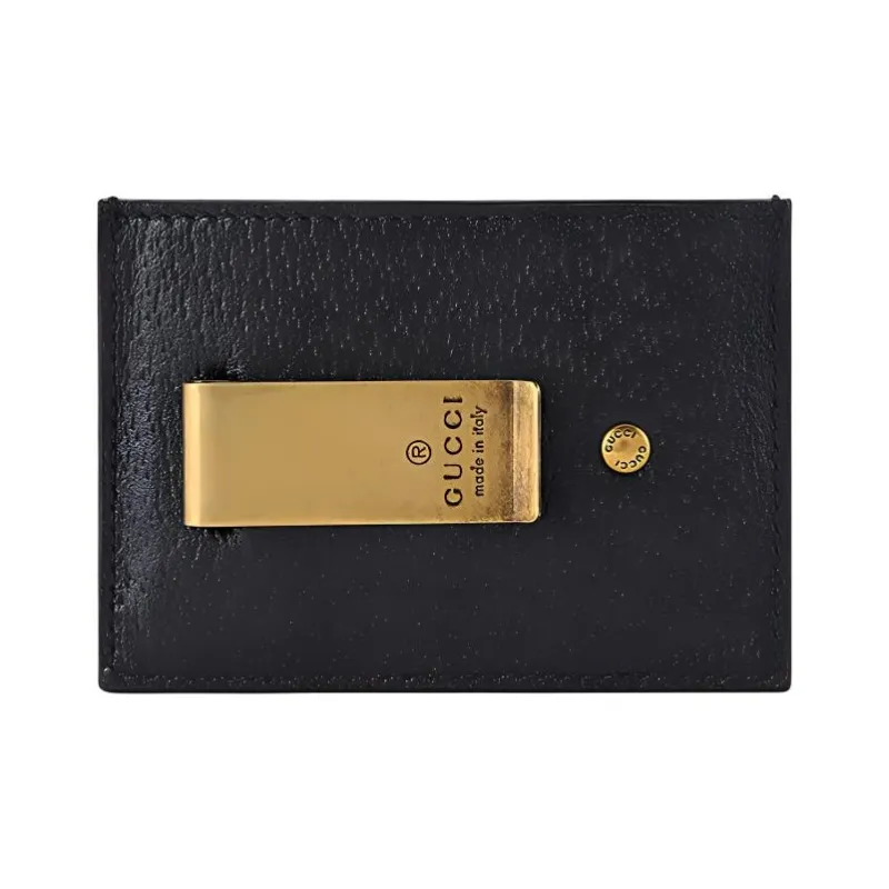 GUCCI Cow Leather Card Clip Card Holder Men's Black-2