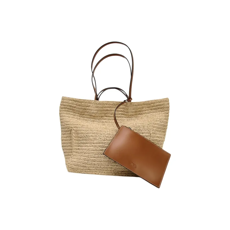 ZARA Cellulose Material Tote Bag, Shopping Bag, Shoulder Bag, Handbag Large Size Women's Light Beige-1