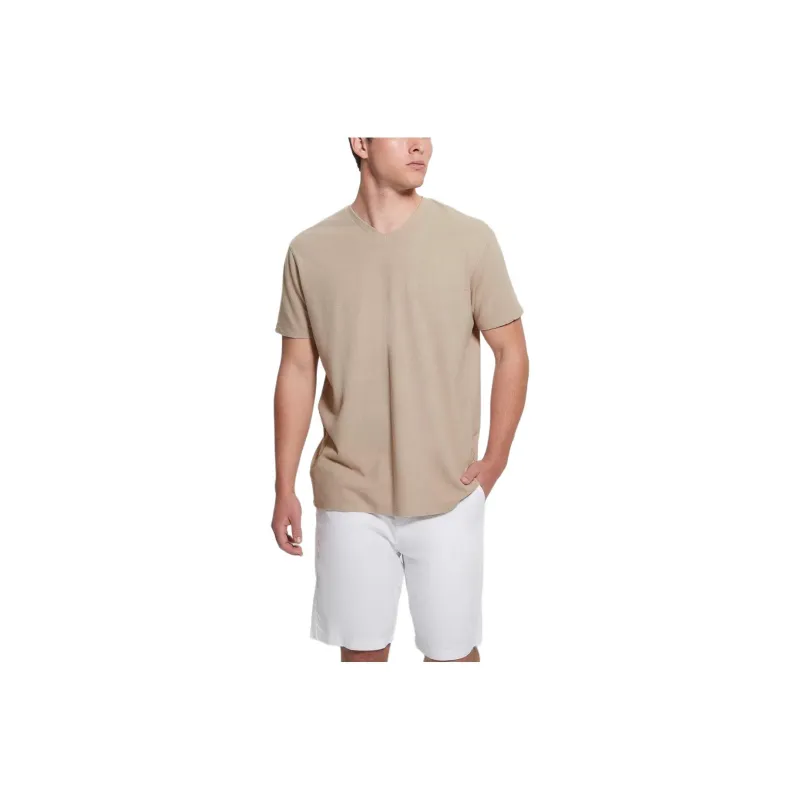 GUESS Eco Linen-Blend V-Neck Tee T-Shirt Men's Umber-0