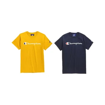 Champion T Shirts Unisex Gold+Navy Blue
