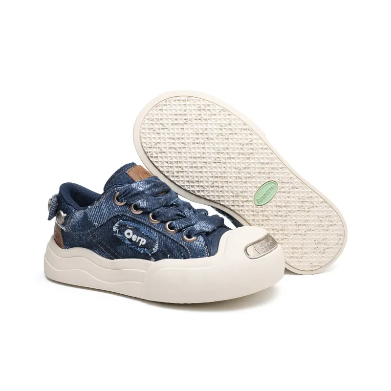 JIPOSEN Low Top Canvas Shoes Unisex Denim Blue-4