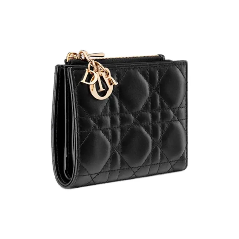 DIOR Lady Dior Sheepskin Wallet Women's Black-1