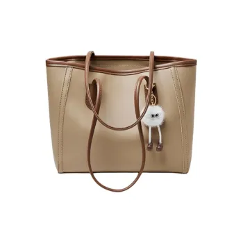15 MINS Synthetic Leather Shoulder Bag Large Size Women's Khaki/Brown