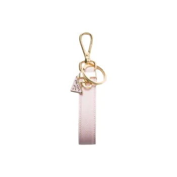 PRADA Leather Metal Enamel Calfskin Keychains Women's Pink