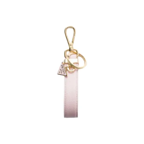 PRADA Leather Metal Enamel Calfskin Keychains Women's Pink