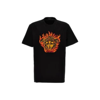 VERSACE Medusa Flame Print Embroidered Logo T Shirt