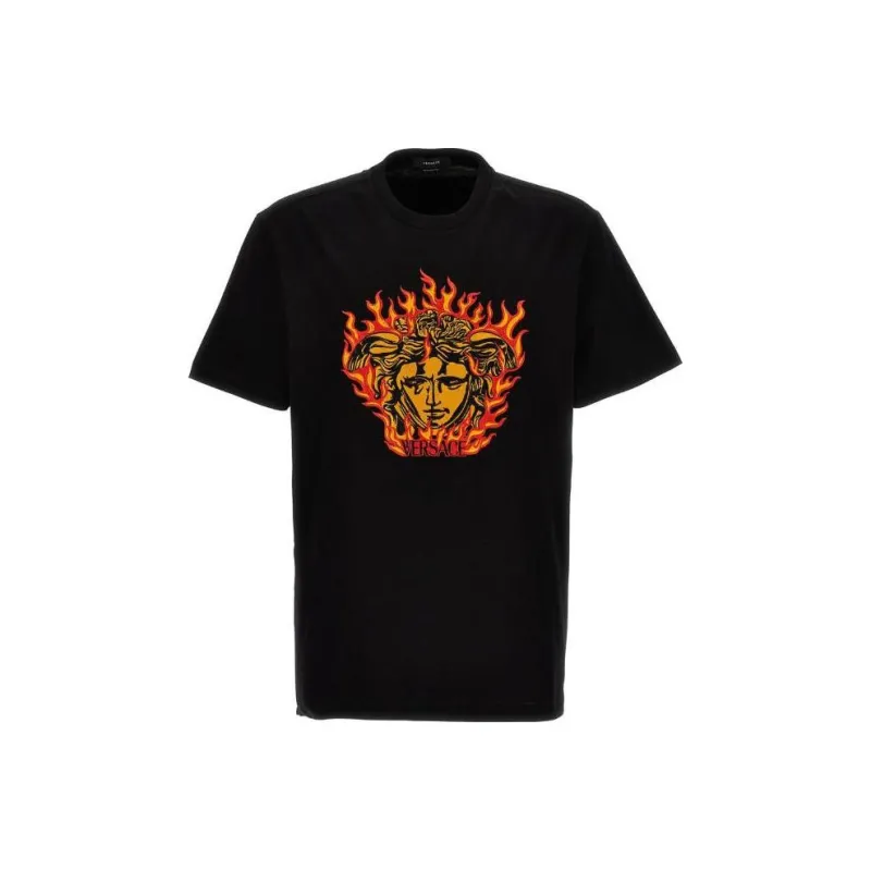 VERSACE Medusa Flame Print Embroidered Logo T Shirt-0