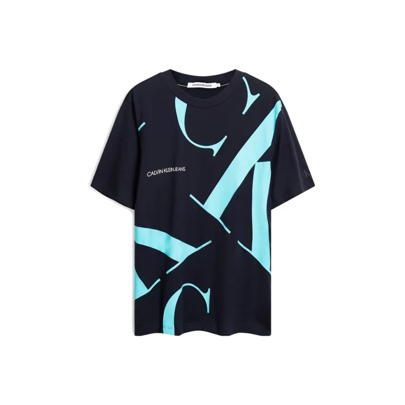 CK/Calvin Klein T Shirt Unisex Blue Print On Black Background-0