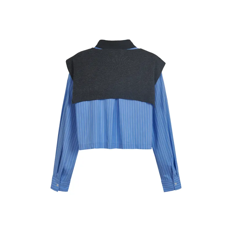 MISSHONEY MH Knitwear Women's Blue Striped Shirt+Gray Shawl-1
