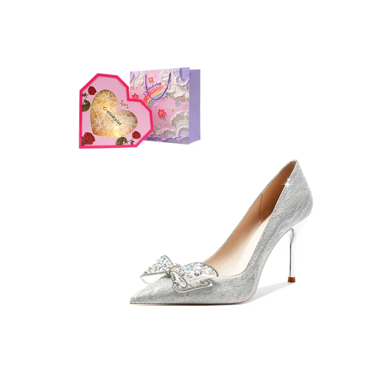 Crelinkxlat French Fairy Soft Minimalist Style High Heels Women's Silver-12