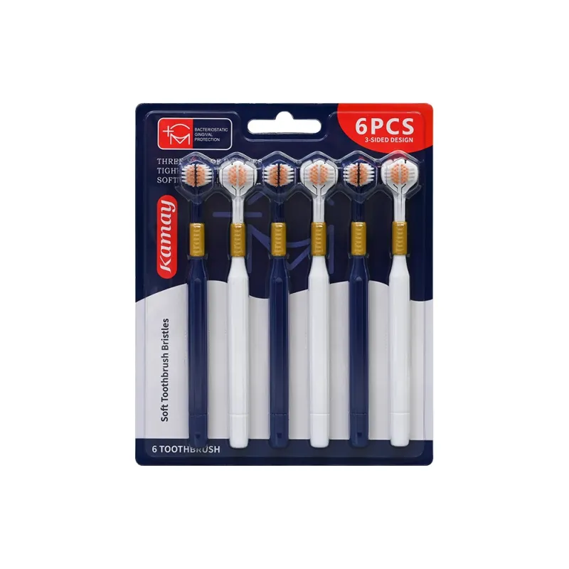 KAMEIER K192 Blue White Three Sided Toothbrushes Soft Gum Protection With Soft Bristles 6 Pcs Pack-0