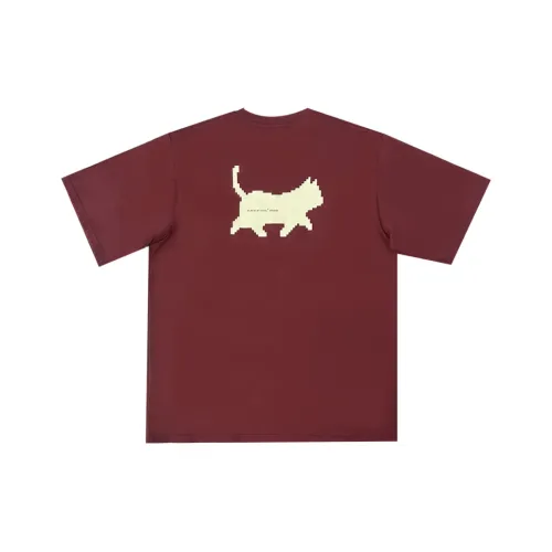 Black Cat Pixel T-Shirts Unisex Burgundy