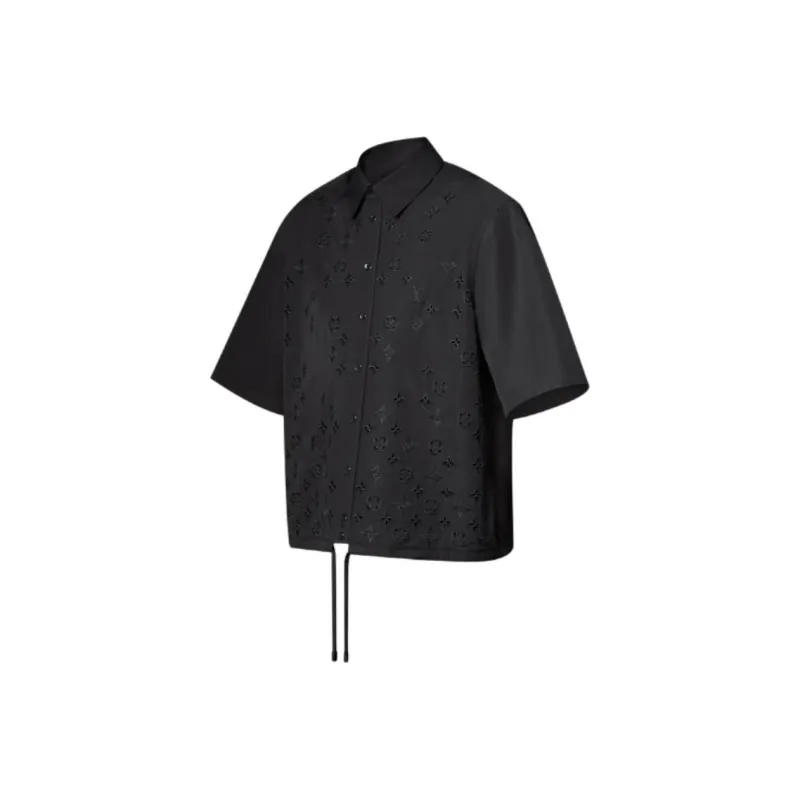 Lv Monogram Flowers Embroidered Short Sleeved Shirt-2