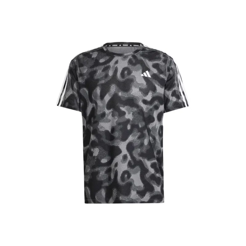 Adidas Own The Run 3-Stripes Allover Print T-Shirt T-Shirt Unisex Gray-0